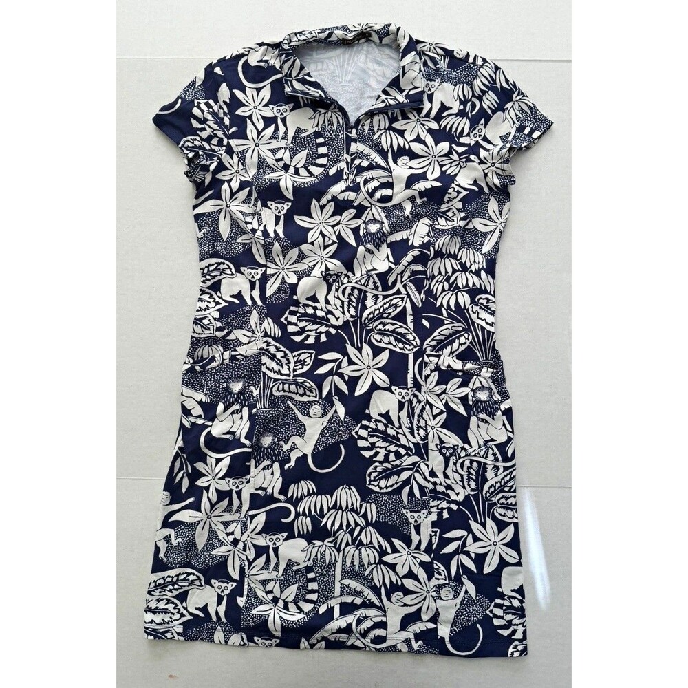 J.McLaughlin Dorte Catalina Cloth Dress M Navy White Jungle Monkey Print NWOT